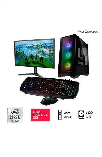 Tiendas EFE Computadora pc gamer intel core i7-10th ram 16gb disco 1tb video rx 550 4gb monitor 24¨ case led  oferta