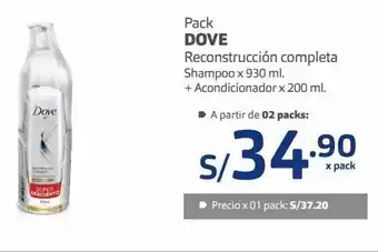 Pack dove reconstrucción completa shampoo x 930 ml. + acondicionador x 200 ml.