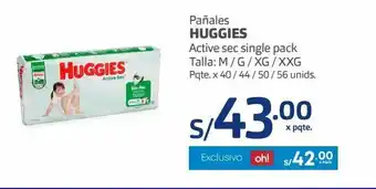 Makro Pañales huggies active sec single pack talla: m / g / xg / xxg pqte. x 40 / 44 / 50 / 56 unids. oferta
