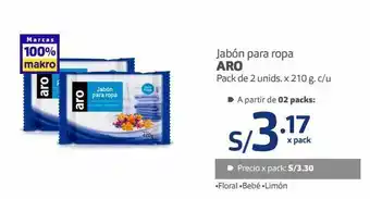 Makro Jabón para ropa aro pack de 2 unids. x 210 g. c/u oferta