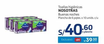 Makro Toallas higiénicas nosotras buenas noches plancha de 6 pqtes. x 10 unids. c/u oferta