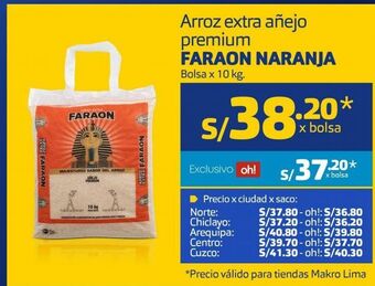 Makro Arroz extra añejo faraon naranja bolsa x 10 kg. oferta