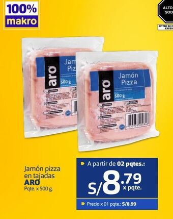 Makro Jamón pizza en tajadas aro pqte. x 500 g. oferta