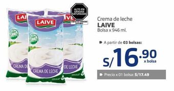 Makro Crema de leche laive bolsa x 946 ml. oferta