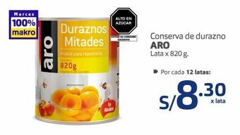 Makro Conserva de durazno aro lata x 820 g. oferta