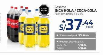 Makro Gaseosa inca kola / coca-cola pack de 4 unids. x 3 l c/u oferta
