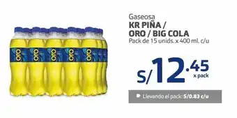Makro Gaseosa kr piña / oro / big cola pack de 15 unids. x 400 ml. c/u oferta