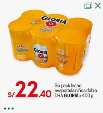 Tottus Six Pack Leche Evaporada Niños Doble DHA Gloria 400g oferta