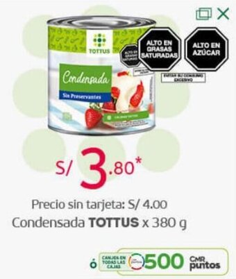 Tottus Condensada Tottus 380g oferta