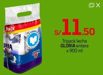 Tottus Tripack Leche Gloria Entera 900ml oferta