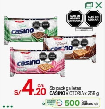 Tottus Six Pack Galletas Casino Victoria 258g oferta