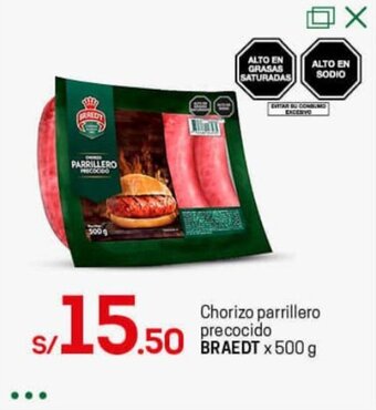 Tottus Chorizo Parrillero Pre Cocido Braedt 500g oferta
