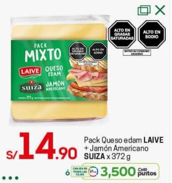 Pack Queso Edam Laive +Jamón Americano Suiza 372g