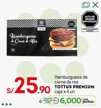 Tottus Hamburguesa de Carne de Res Tottus Premium 4 un oferta
