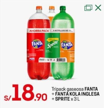 Tottus Tripack Gaseosa Fanta +Fanta Kola Inglesa +Sprite 3L oferta