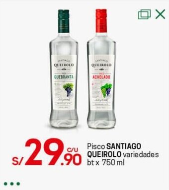 Tottus Pisco Santiago Queirolo Varidades 750ml oferta