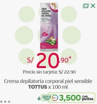 Tottus Crema Depilatoria Corporal Piel Sensible Tottus 100ml oferta