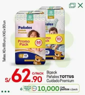 Tottus Bipack Pañales Cuidado Premium Tottus XG x 88 / XXG x 80 un oferta