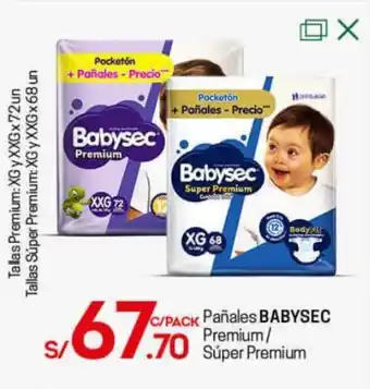 Tottus Pañales Premium / Súper Premium Babysec XG x 68 / XXG x 72 un , XG y XXG 68un oferta