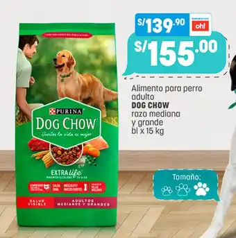 Plaza Vea Alimento para perro adulto DOG CHOW raza mediana y grande bl x 15kg oferta