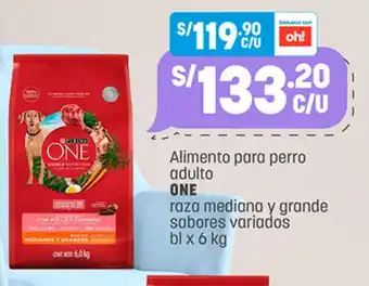 Plaza Vea Alimento para perro adulto ONE raza mediana y grande sabores variados bl x 6kg oferta
