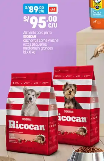 Plaza Vea Alimento para perro RICOCAN cachorros carne y leche razas pequeñas, medianas y grandes bl x 8 kg oferta