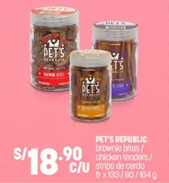 Plaza Vea PET'S REPUBLIC brownie bites / chicken tenders / strips de cerdo fr x 133 / 80 / 104g oferta