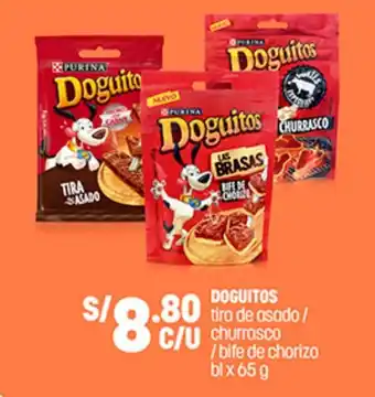 Plaza Vea DOGUITOS tira de asado / churrasco / bite de chorizo bl x 65g oferta