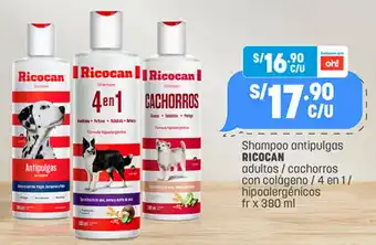 Shampoo antipulgas RICOCAN adultos / cachorros con colageno / 4 en 1 / hipoalergenicos fr x 380 ml