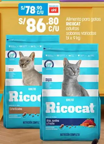 Plaza Vea Alimento para gatos RICOCAT adultos sabores variados bl x 9 kg oferta