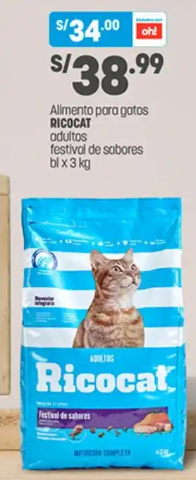 Plaza Vea Alimento para gatos RICOCAT adultos festival de sabores bl x 3 kg oferta