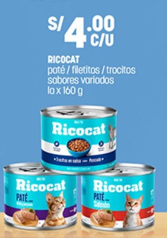 Plaza Vea RICOCAT pate / filetitos / trocitos sabores variados la x 160g oferta