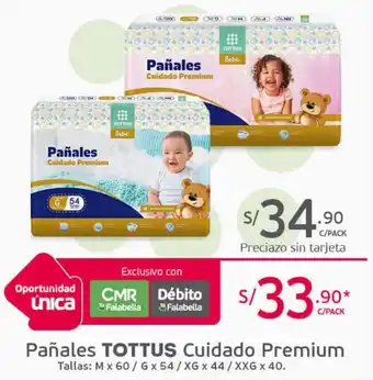 Tottus Pañales Tottus Cuidado Premium M x 60 / G x 54 / XG x 44 / XXG x 40 oferta