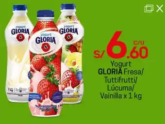 Tottus Yogurt Gloria Fresa / Tutifrutti / Lúcuma / Vainilla 1kg oferta