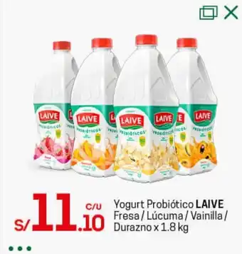 Tottus Yogurt Probiótico Laive Fresa / Lúcuma / Vainilla / Durazno 1.8kg oferta