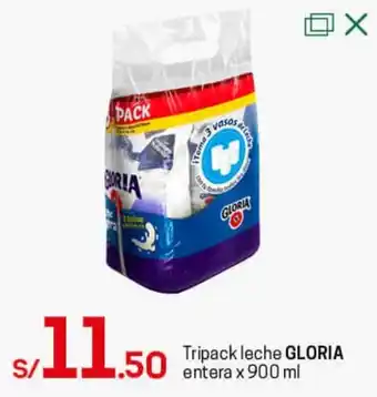 Tottus Tripack Leche Gloria Entera 900ml oferta