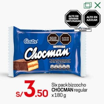 Tottus Six Pack Bizcocho Chocman Regular Costa 180g oferta