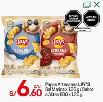 Tottus Papas Artesanas Lay's Sal Marina 135g / Sabor a Alitas BBQ 130g oferta