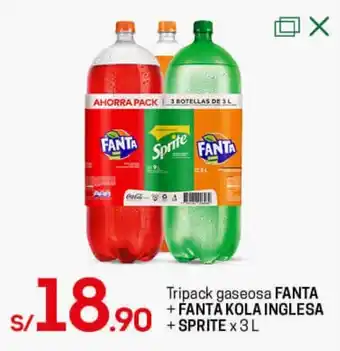 Tottus Tripack Gaseosa Fanta +Fanta Kola Inglesa +Sprite 3L oferta