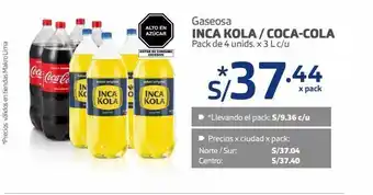 Makro Gaseosa inca kola/coca-cola pack de 4 un oferta