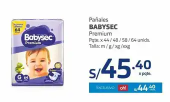 Makro Pañales babysec premium pqte. x 44 / 48 / 58 / 64 unids. talla: m / g / xg /xxg oferta