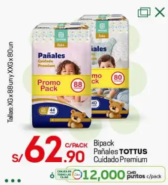 Bipack Pañales Tottus Cuidado Premium XG x 88un y XXG x 80un