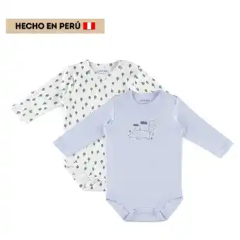 Tottus Body bebé algodón cherokee 2 unidades 18 meses blanco estampado y celeste oferta