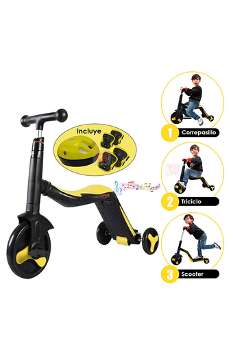 Tiendas EFE Scooter 3 en 1 negro amarillo oferta
