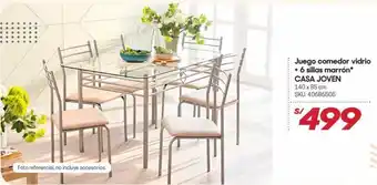 Hiperbodega Precio Uno Juego Comedor Vidrio + 6 Sillas Marrón Casa Joven 140 x 85cm oferta