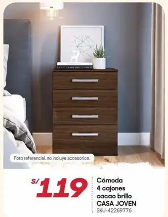 Cómoda 4 Cajones Cacao Brillo Casa Joven
