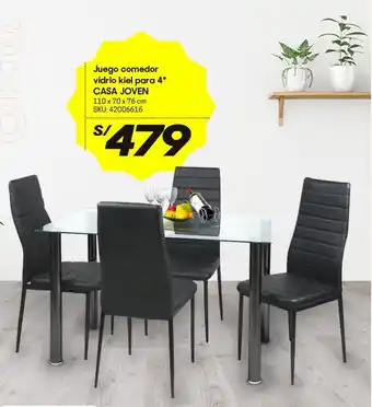 Hiperbodega Precio Uno Juego Comedor Vidrio Kiel para 4 Casa Joven 110x70x76cm oferta