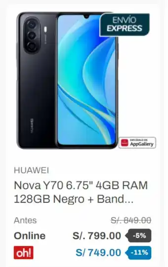 Oechsle Huawei - Nova Y70 6.75" 4GB RAM 128GB Negro + Band... oferta