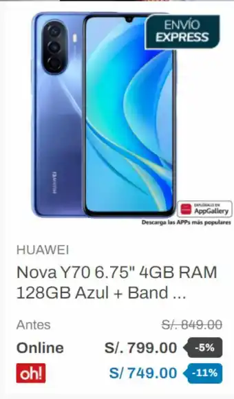 Oechsle Huawei - Nova Y70 6.75" 4GB RAM 128GB Azul + Band ... oferta