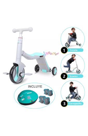 Tiendas EFE Scooter triciclo corre pasillo 3 en 1 celeste oferta